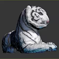 Soft White Tiger Plush Toy Lying On Shiny Black Surface With Clear Reflection 3d model
