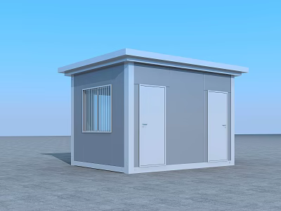 Small Gray Modular Prefab Cabin With Two Doors And Barred Window 3d model