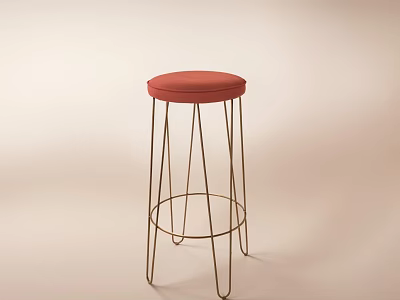 Stylish Modern Leisure Chair Featuring Red Cushion And Metal Thin Legs Design 3d model