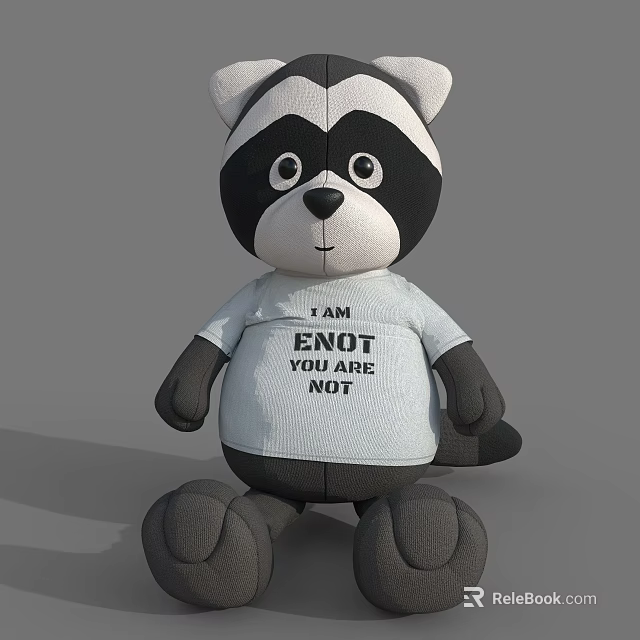 Cute Raccoon Stuffed Toy with T shirt Featuring I AM ENOT YOU ARE NOT 3d model 