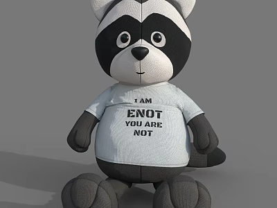 Cute Raccoon Stuffed Toy with T shirt Featuring I AM ENOT YOU ARE NOT 3d model