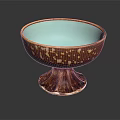 Ceramic Footed Bowl with Brown Spotted Exterior and Turquoise Interior