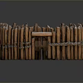 Rustic Scenic Landscape With Circular Wooden Fence Brown Logs Rope Bindings And Reflection