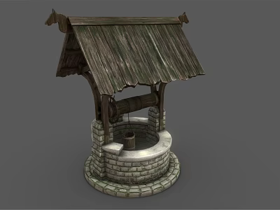 Traditional Garden Ornament Well With Wooden Shingle Roof And Stone Circular Base 3d model