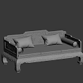 Elegant Traditional Mahogany Daybed With Carved Frame And Red Patterned Cushions