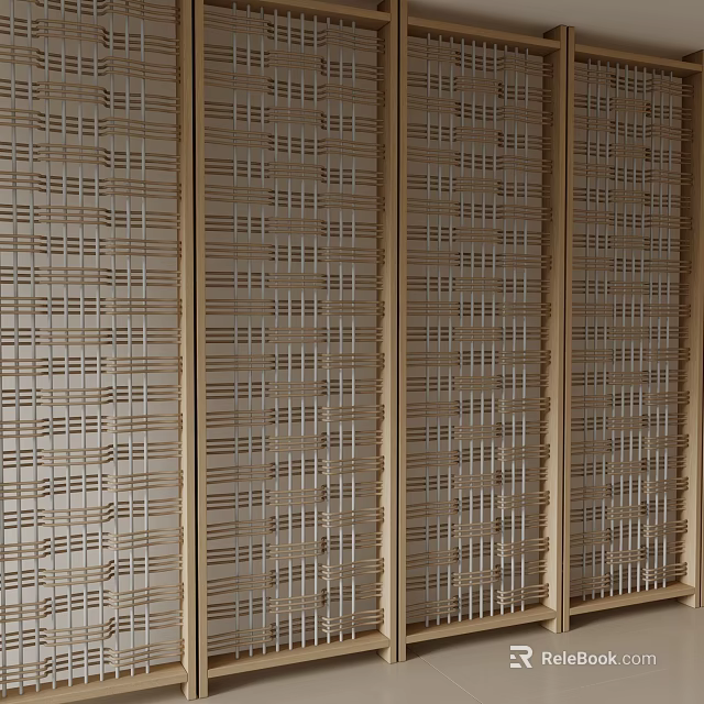 Traditional Wooden Room Divider Screen with Intricate Lattice Design for Home Decor 3d model 