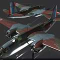 Two Vintage Twin Engine Propeller Airplanes With Camouflage Paint And National Insignia