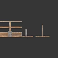 Wooden Train Station Platform Structural Components With Railings Bench And Posts