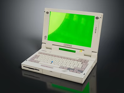 Vintage White Laptop With Green Screen Classic Keyboard And Retro Design 3d model