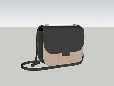 Stylish Black And Beige Crossbody Bag With H Shaped Buckle And Adjustable Strap 3d model