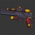 Futuristic Gun Weapon Design With Dual Scope Yellow Red Accents And Metallic Finish