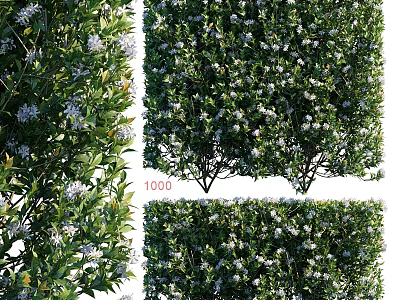 Decorative Ornament Set With Green Bushes And White Flowers For Home Decoration 3d model