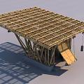 Wooden House With Bamboo Roof Staircase And Open Structure Design