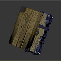 Ancient Open Book With Golden Text And Blue Cover On Dark Background