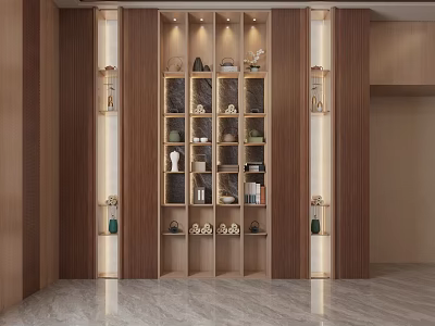 Modern Wooden Decorative Cabinet With Glass Doors Built in Lighting And Decorative Items 3d model