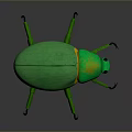 3D Rendered Green Beetle with Yellow Accents Shiny Body Long Antennae and Black Eyes