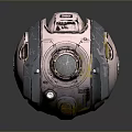 Futuristic Metallic Sphere Component With Glass Window Metal Bolts And Worn Details