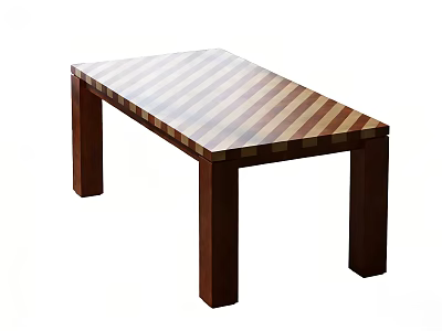 Sleek Wooden Dining Table With Diagonal Striped Pattern And Dark Legs 3d model