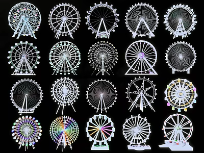 Colorful Ferris Wheel Designs with Various Styles for Amusement Park Rides 3d model