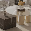 Modern Minimalist Sofa And Coffee Table Set With Glass Top Marble Side Table Decorative Pillows