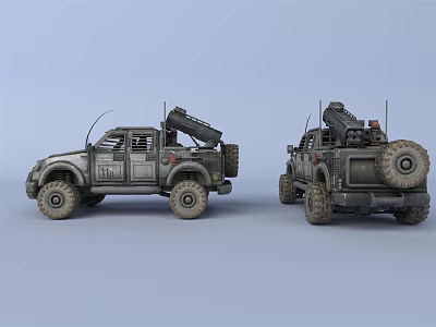 Heavy Weapons Mounted On Tactical Rugged Military Off Road Vehicles 3d model