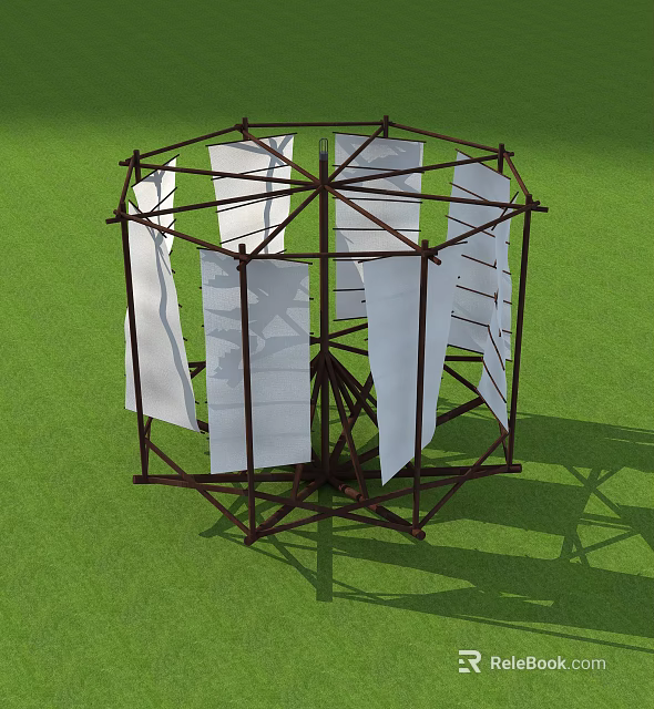 Outdoor Circular Architectural Frame Structure With Brown Support Beams And White Panels On Grass 3d model 