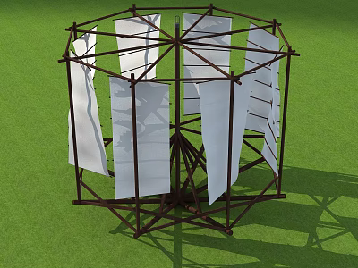 Outdoor Circular Architectural Frame Structure With Brown Support Beams And White Panels On Grass 3d model