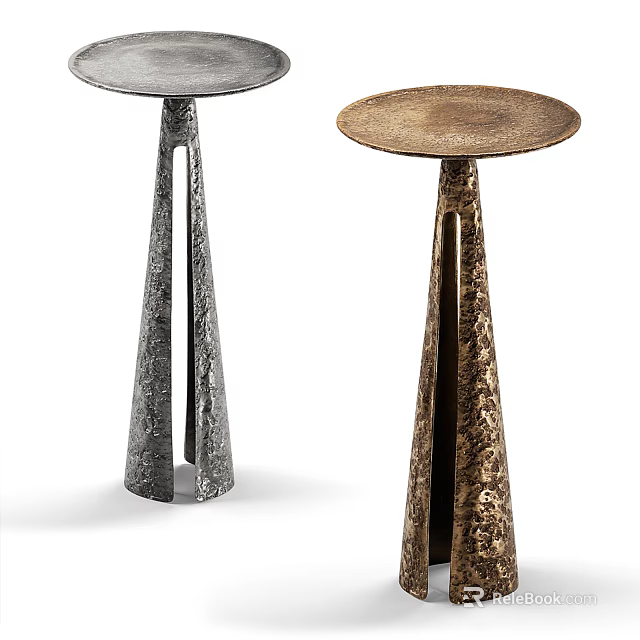 Decorative Modern Textured Side Tables With Conical Silver And Gold Bases 3d model