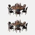 Elegant Classical Dining Table Set With Round Tabletop And Upholstered Chairs Centerpiece Decorations