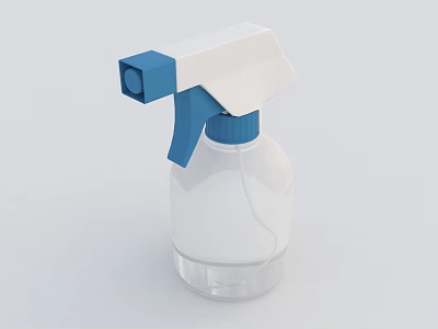 Daily Use Appliance White And Blue Spray Bottle With Transparent Body And Spray Nozzle 3d model