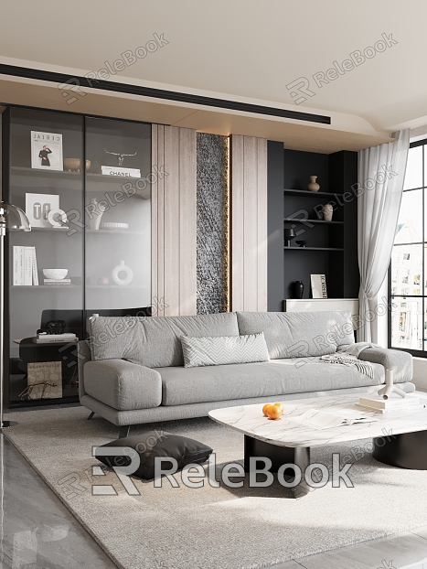 Modern Living Room Sofa Side Carpet Bookcase model