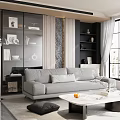 Elegant Modern Living Room Interior With Gray Sofa Marble Coffee Table And Glass Display Cabinet