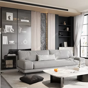 Modern Living Room Sofa Side Carpet Bookcase 3d model