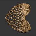Detailed Golden Organ And Hair Structure With Intricate Mesh Design And Curved Patterns