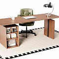 Desk With Green Leather Chair White Mug Open Notebook Black Lamp And Black White Rug