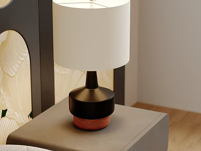 Modern Minimalist Table Lamp With White Lampshade And Black Red Accent Base On Bedside Table 3d model
