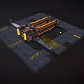 Futuristic Spaceship On Industrial Landing Pad With Metal Structures And Lights