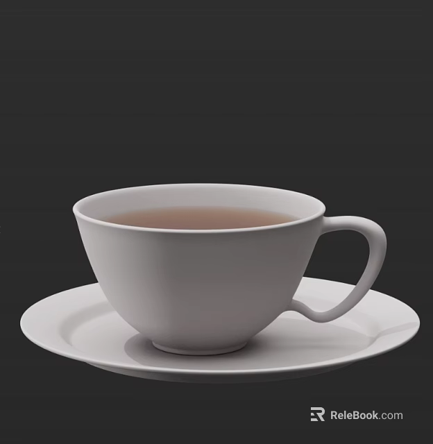White Ceramic Cup With Saucer Holding Hot Beverage On Dark Background 3d model 