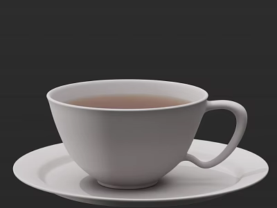 White Ceramic Cup With Saucer Holding Hot Beverage On Dark Background 3d model
