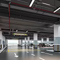 Spacious Parking Garage Interior With Parked Vehicles White Columns Yellow Parking Lines And Directional Arrows