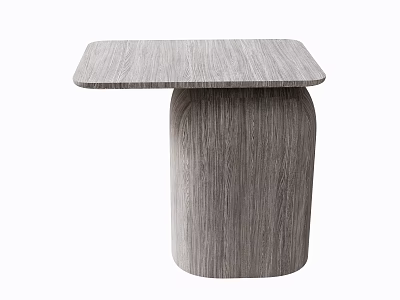 Modern Gray Wood Grain Side Table With Square Top And Cylindrical Base 3d model