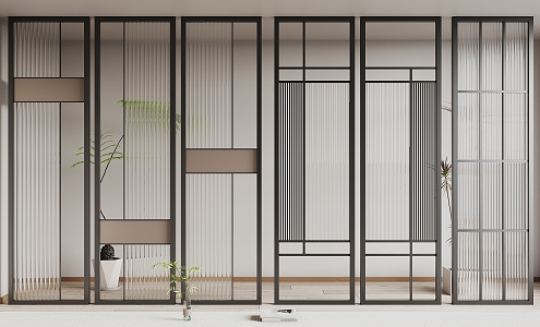 Modern wrought iron glass partition 3d model