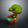 Whimsical Tree With Lush Green Foliage Small Scene Inside Trunk And Mini Water Path 3d model