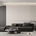 Modern Dining and Living Room Interior With Dining Table Chairs Storage Cabinets and Decorative Wall