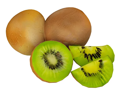 Fresh Kiwi Fruit Whole and Sliced with Green Flesh and Black Seeds 3d model