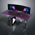 Modern Gaming Desk Setup With Triple Curved Monitors RGB Lighting Mechanical Keyboard And Mouse