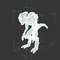 Pale Fantasy Creature 3D Model With Red Eyes Twisted Body And Clawed Limbs