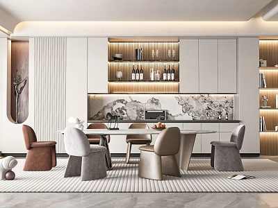 Elegant Modern Restaurant Interior With Open Design And Marble Dining Table 3d model