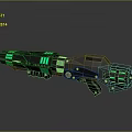 Futuristic Sci Fi Weapon With Black Body Green Glowing Accents And Mechanical Parts