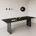 Black Dining Table With Green Apples And Magazine On White Wall Circular Decor Pendant Light 3d model